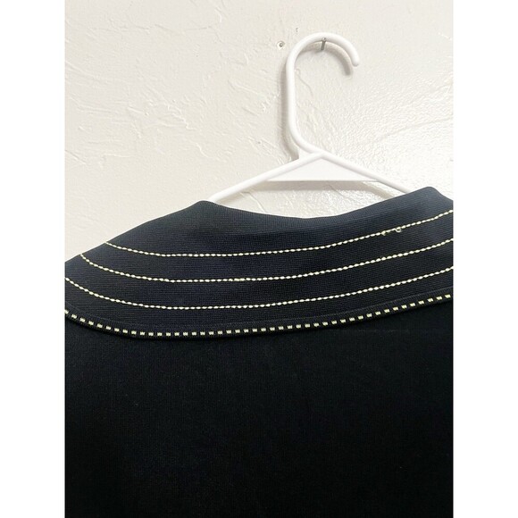 Ming Wang Black w green stitching Cardigan Jacket Travel Acrylic Top Boxy Medium - Picture 4 of 8